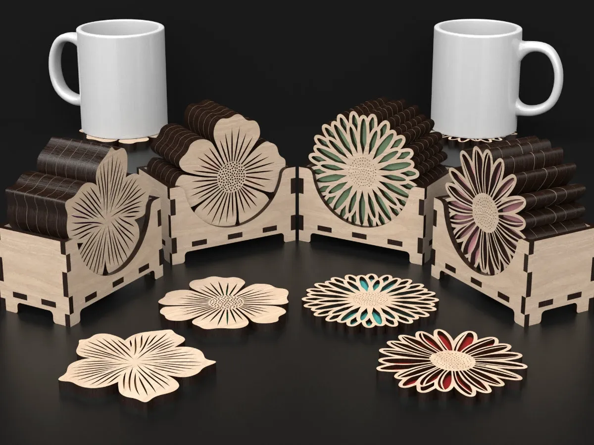 Flower Coasters with Storage Box - Set of 4 flower craft idea