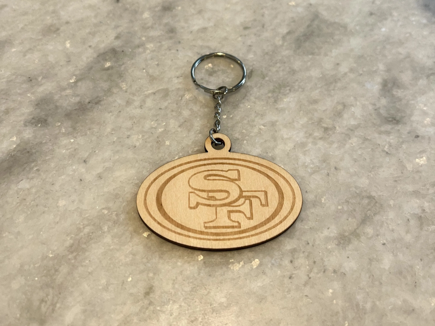 Oval wooden keychain with SF logo design custom logo keychain idea
