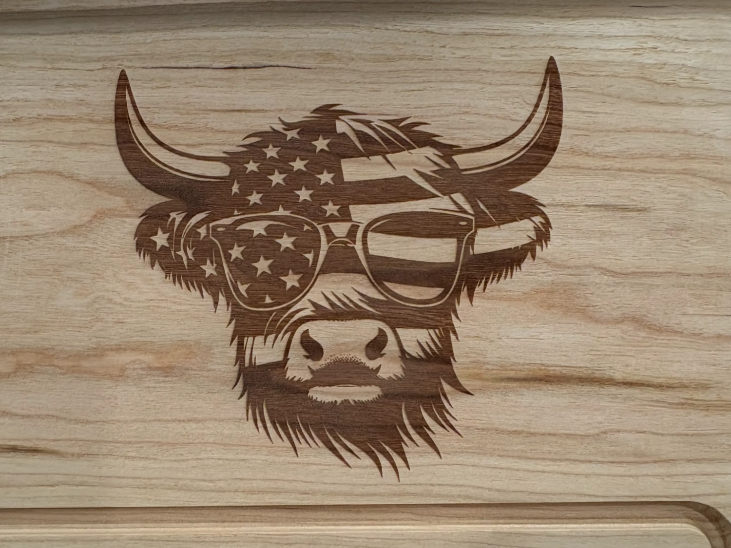 Laser Engraved American Flag Bull Head on Wood Panel — free American flag wall art project file on Atomm