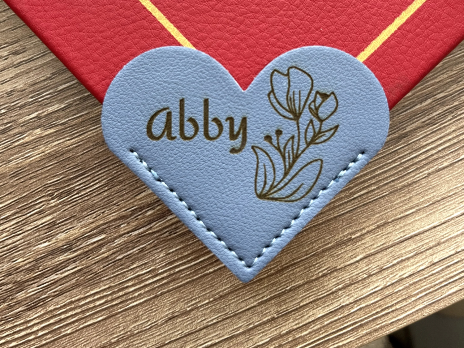 Heart-Shaped Leather Bookmark with Letter, Name, and Flower gift for mom idea