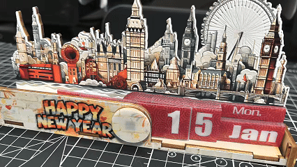 [Laser cut and engrave] Laser cutting city style fan-shaped perpetual calendar