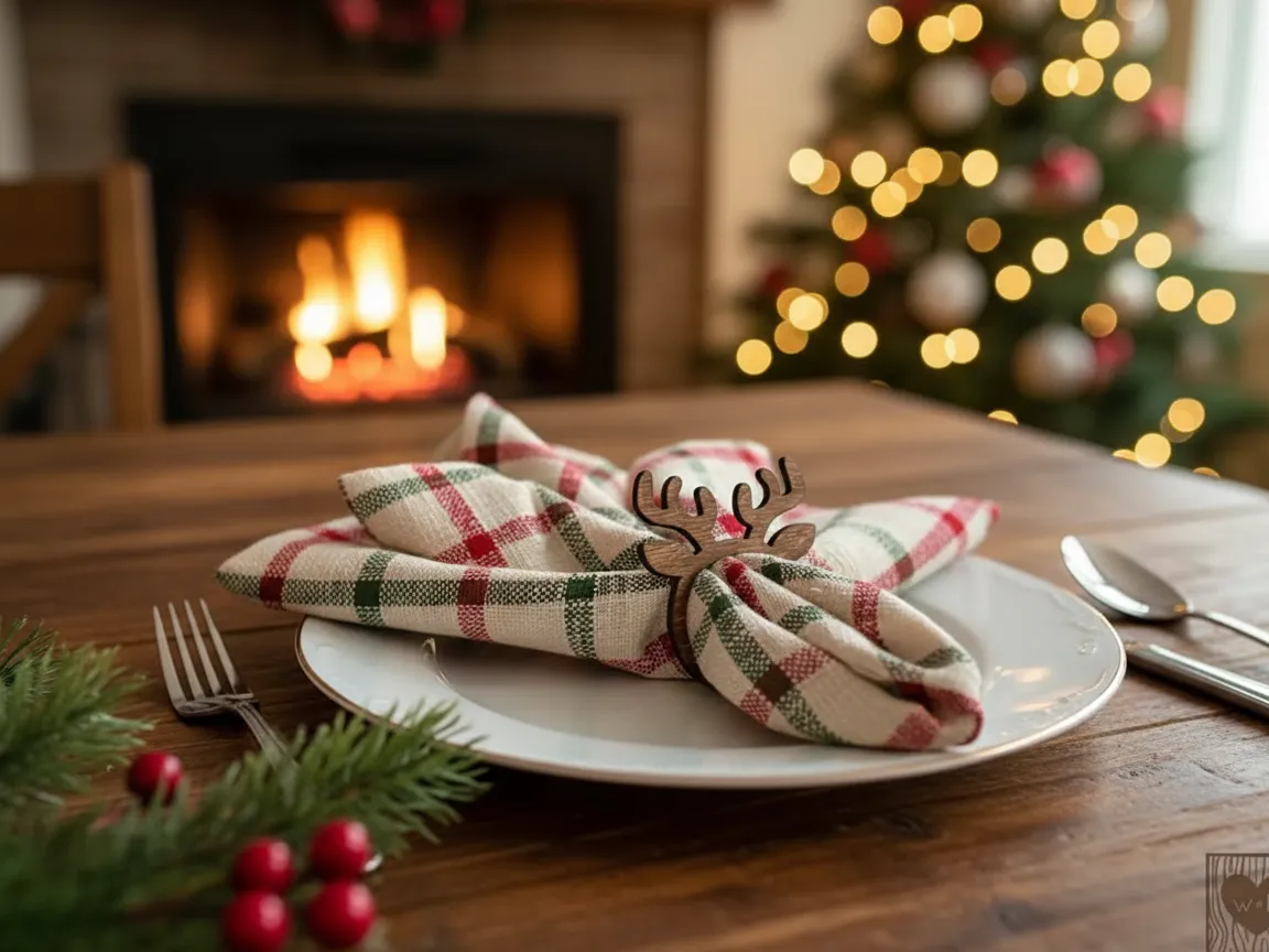 Laser Cut Wooden Reindeer Napkin Ring for Christmas Table Decor