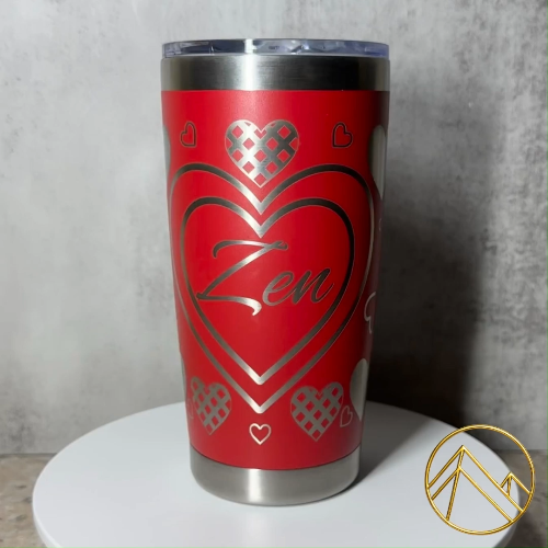 [Laser cut and engrave] Red Stainless Steel Tumbler with Heart Pattern and Zen Text