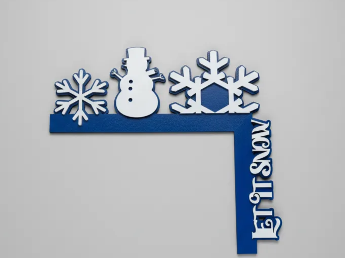 Layered snowman and snowflakes window corner Christmas decoration