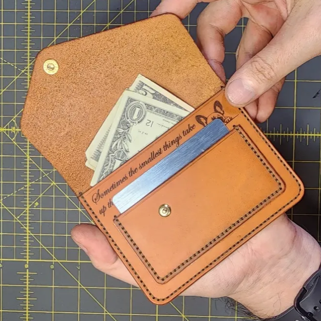 Laser Engraved Brown Leather Wallet & Quote anniversary gift for him idea