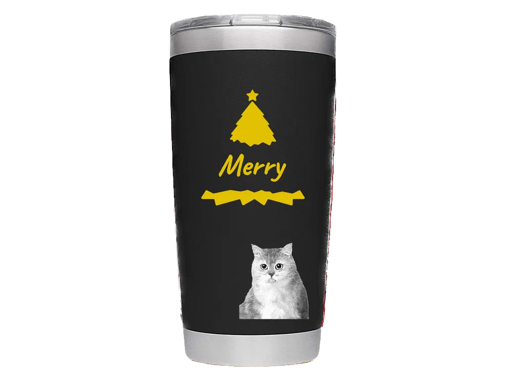 Tazza natalizia incisa con illustrazione di gatto e testo Merry