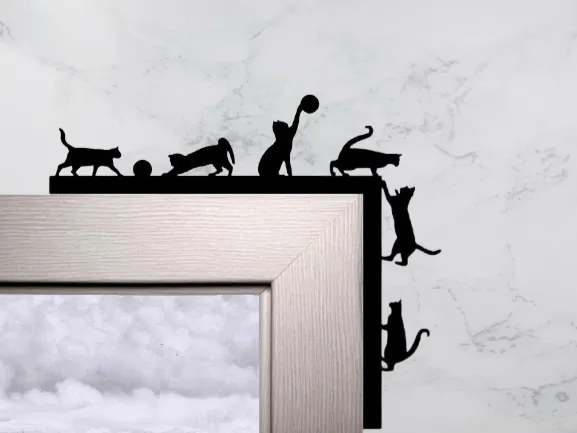 Playful cat silhouettes acrylic corner frame decor