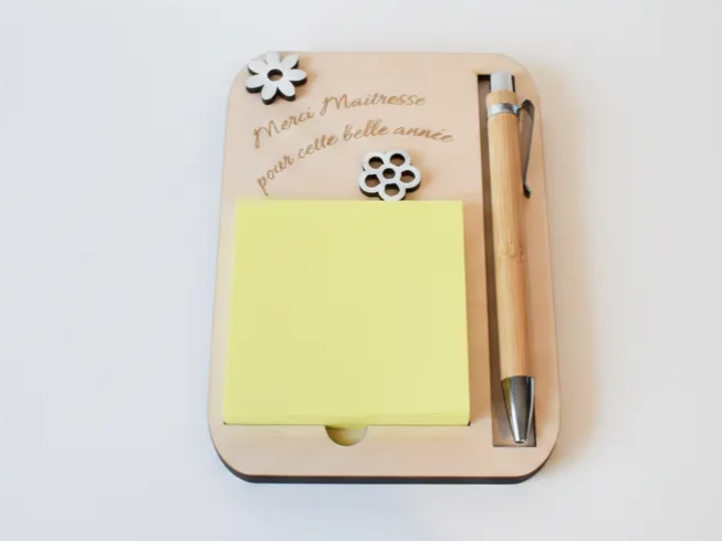 Support en bois pour bloc-notes et stylo avec message de remerciement ...
