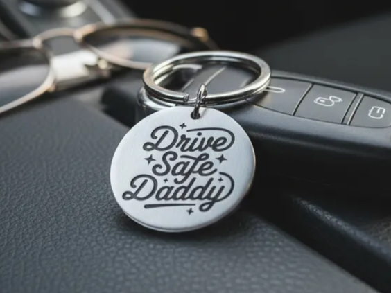 Drive Safe Daddy Round Metal Keychain laser cut keychain idea for men