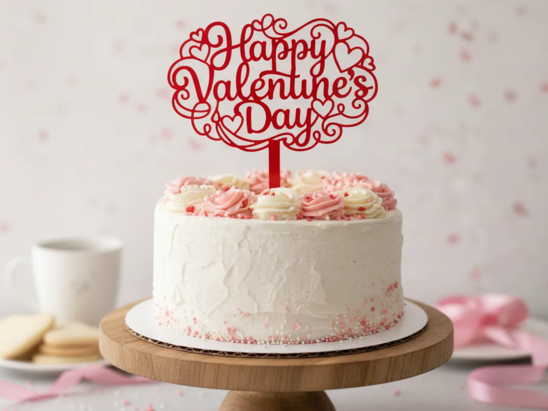 Red Valentine's Day cake topper