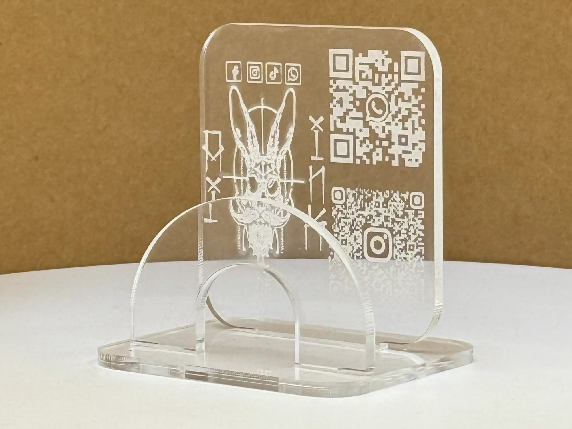 Acrylic QR Code and Social Media Stand laser cut business card holder idea