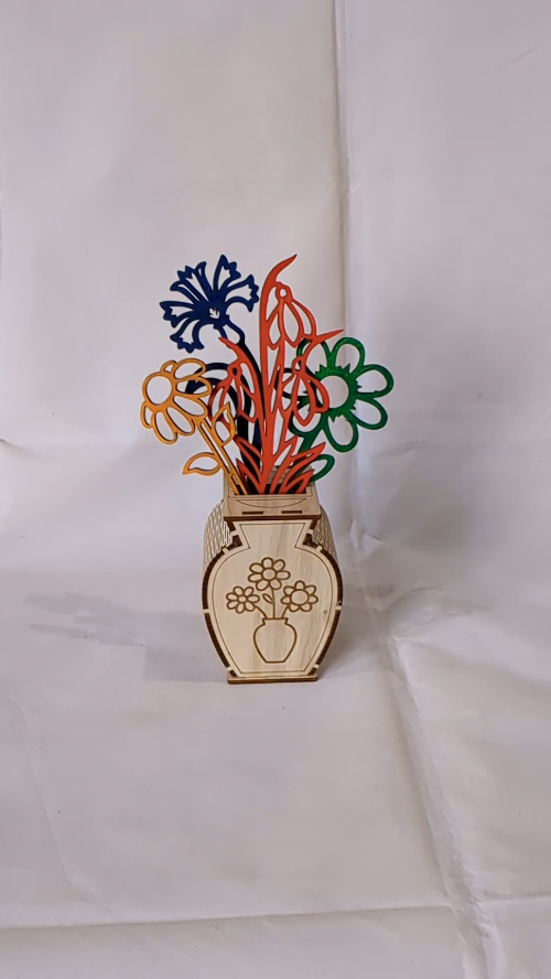 [Laser cut and engrave] Gift vase flowers, laser cut design, greeting decor. Laser cutting template, flowers pattern, laser machines file. Gift decorations, gift for her.