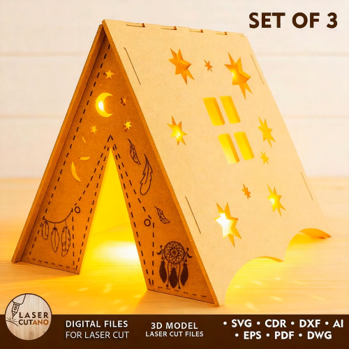 [Laser cut and engrave] Tent - Candle Holders Bundle