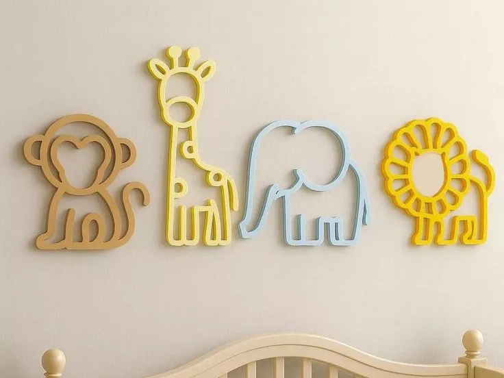 Laser Cut Colorful Safari Animal Wall Art for Nursery Decor