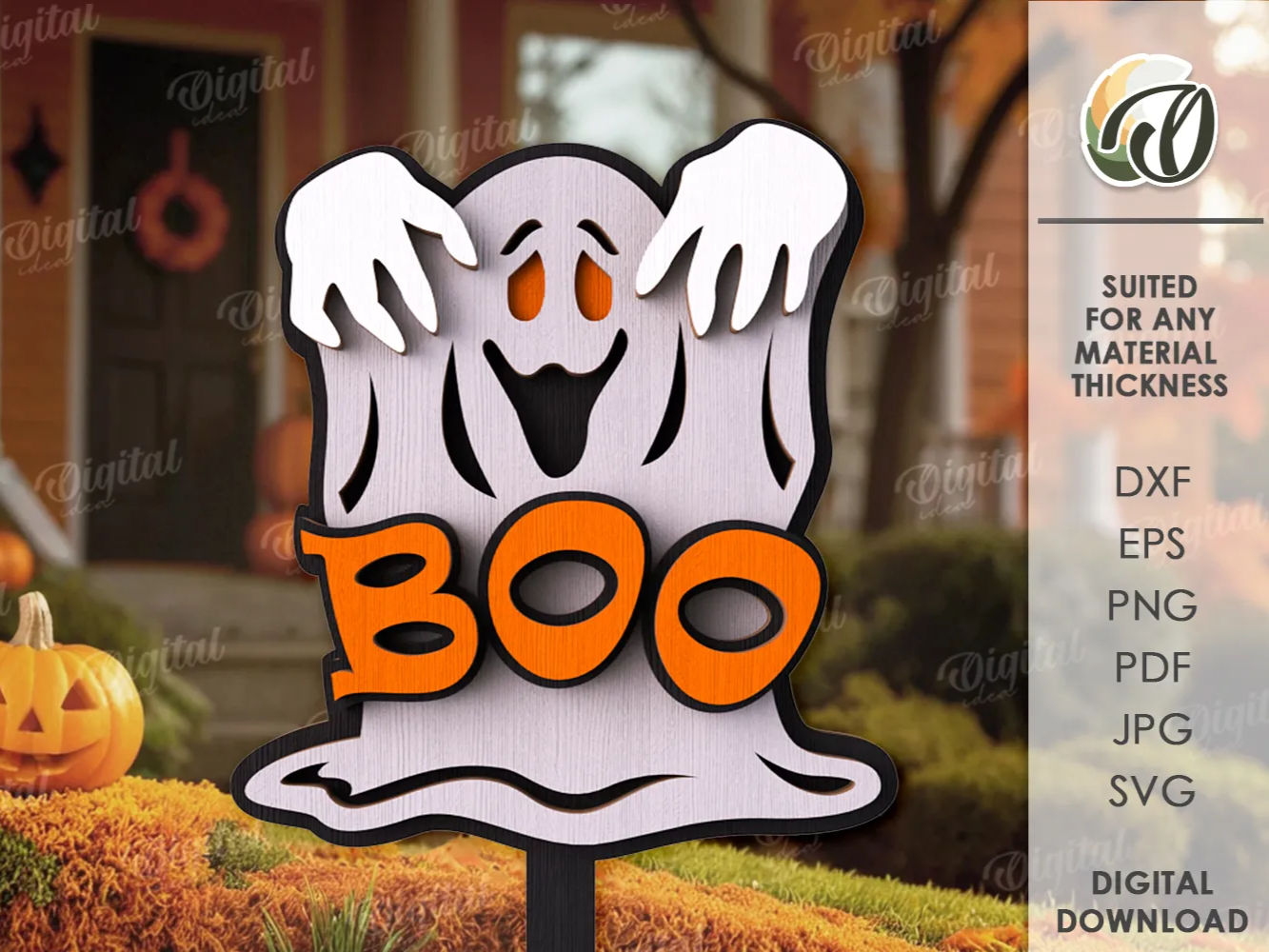 Panneau piquet de jardin Halloween 3D avec fantôme, décoration d'Halloween pour extérieur découpée au laser
