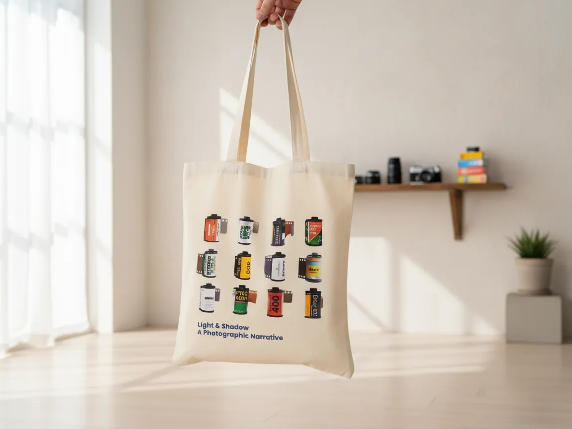 Platnena torba tote z motivom vintage filmskega traku in fotografskega citata - brezplačna zasnova torbe tote po meri na Atommu