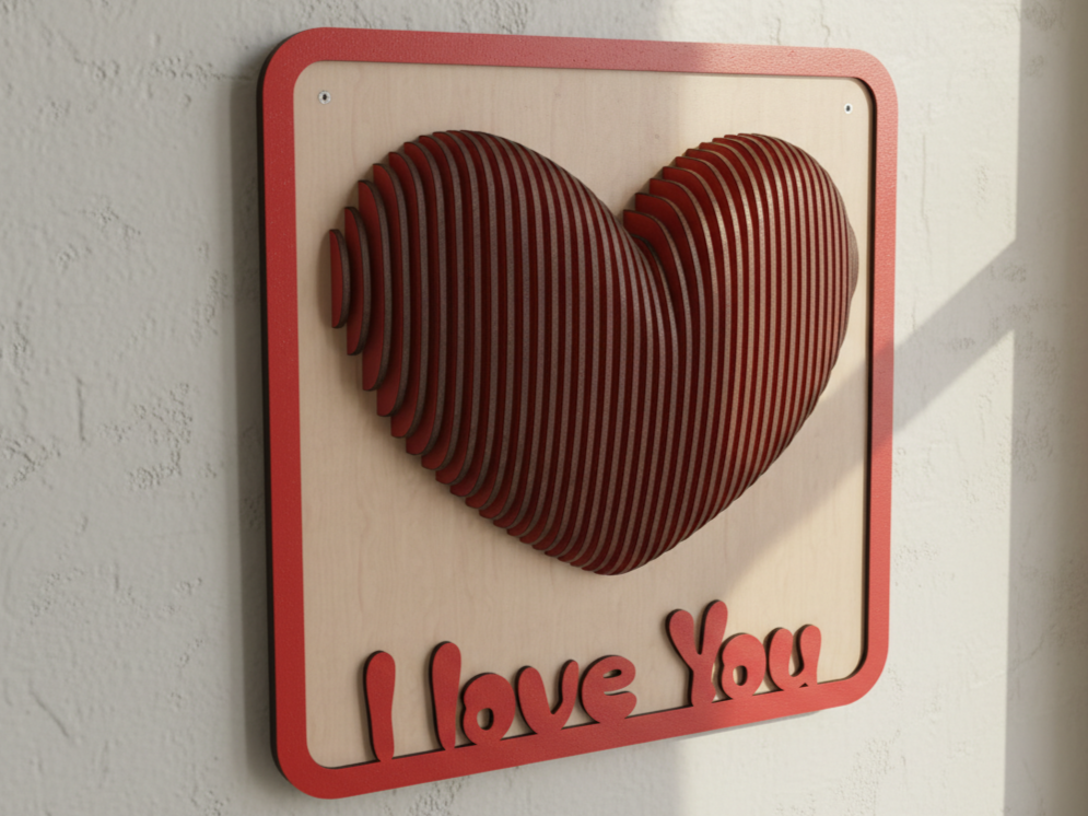3D Layered “I Love You” Heart Wall Art valentines day gift design