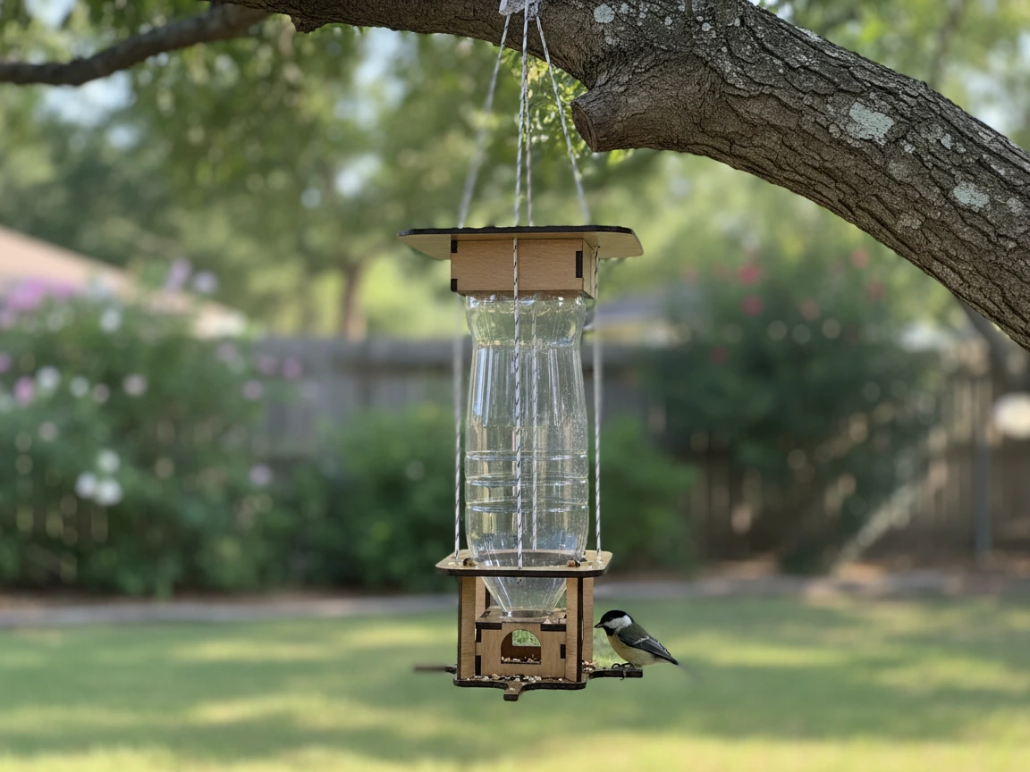 Laser cut wooden bird feeder hanging on tree gift for grandpa idea