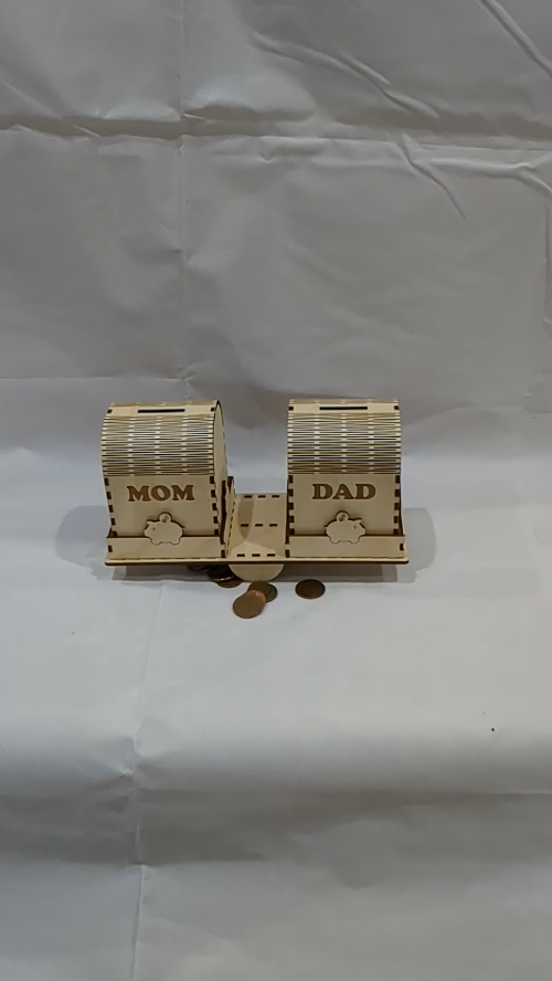 [Laser cut and engrave] Gift Piggy bank, coin box, design for laser cut. Mom dad competition, vector pattern for cutting laser, greeting boxes. Laser machines files.