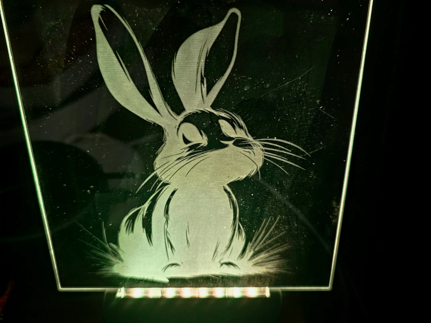 Glowing engraved bunny night light made on an xTool S1