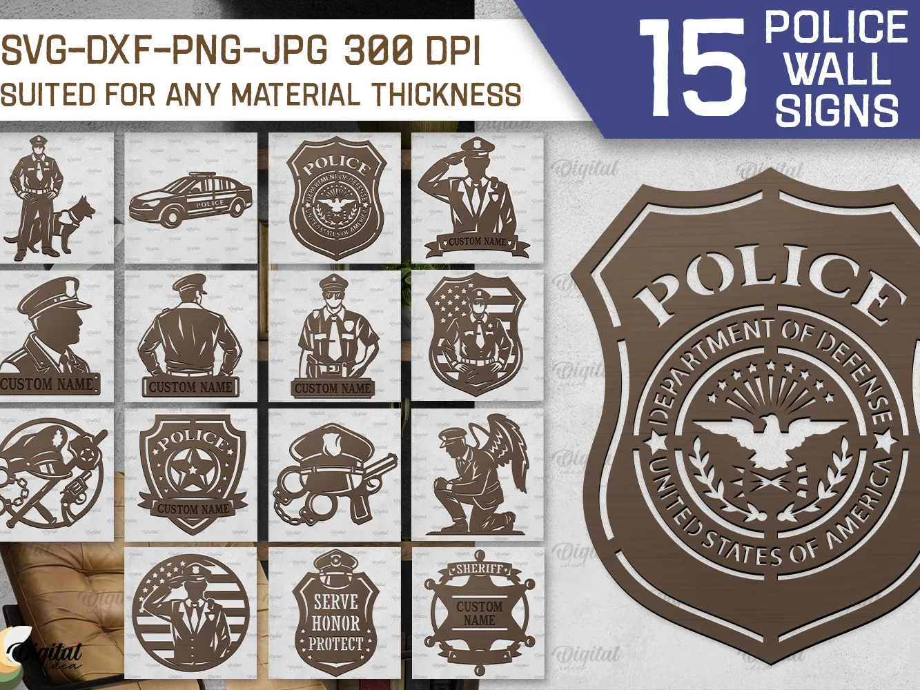 Police signs bundle laser cut. Wooden custom name police sign ...