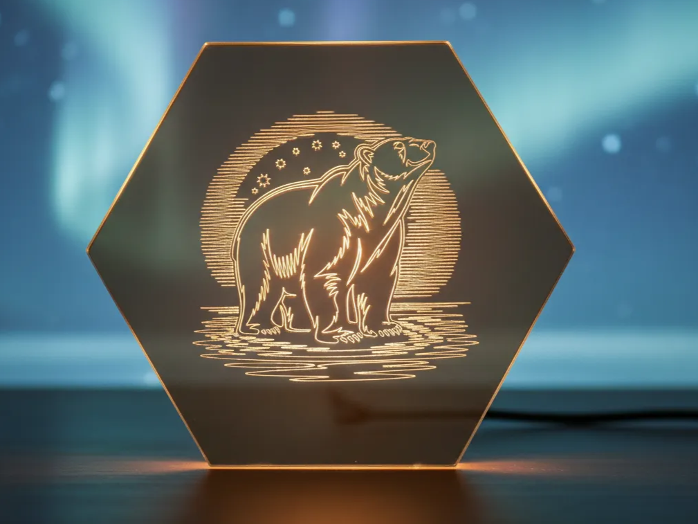 Laser Engraved Hexagonal Bear Night Light Lamp birthday gift for her idea