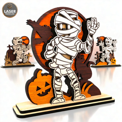 [Laser cut and engrave] Halloween Mummy Figurines Set of 3 – Laser Cut Wooden Decor
