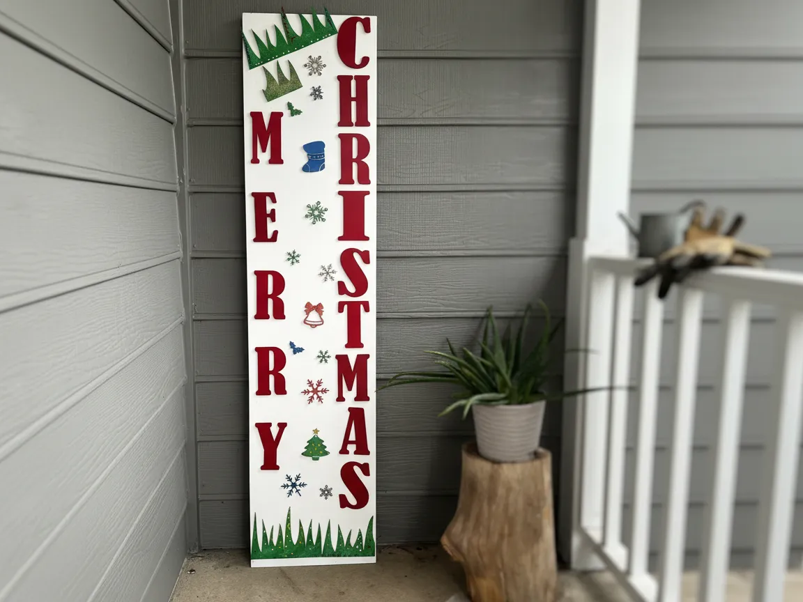 Lasergeschnittenes Frohe Weihnachten Feiertags-Türschild mit festlichen Dekorationen Weihnachtsdekorationsidee