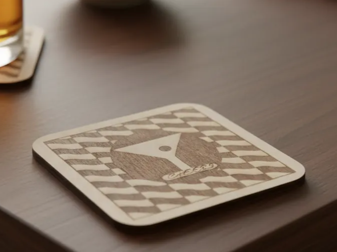 Plain engraved square wooden drink coaster