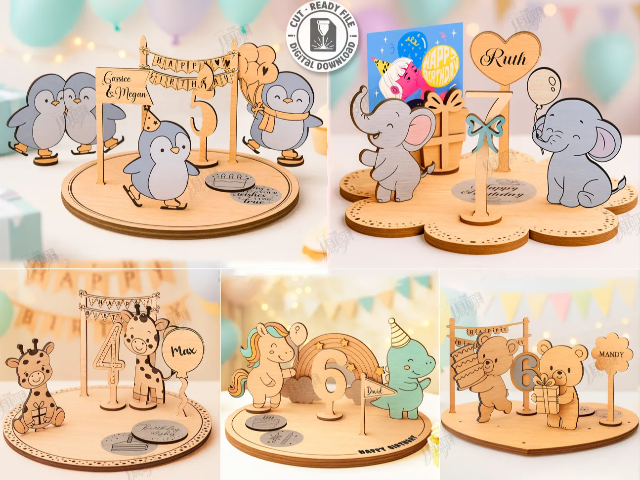 Personalized Kids' Birthday Animal Centerpieces dining table decor and centerpiece idea