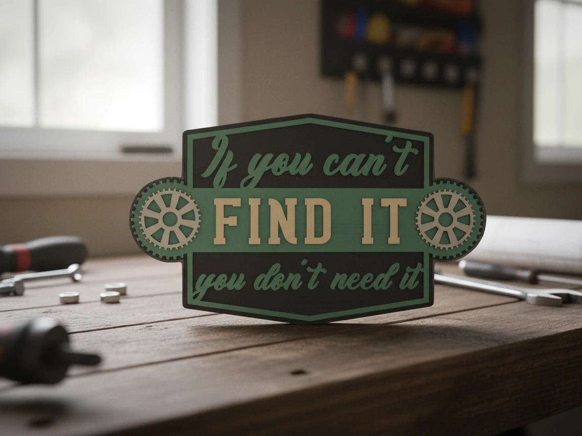 If You Can't Find It You Don't Need It Gear Motif Wall Sign gift for husband idea