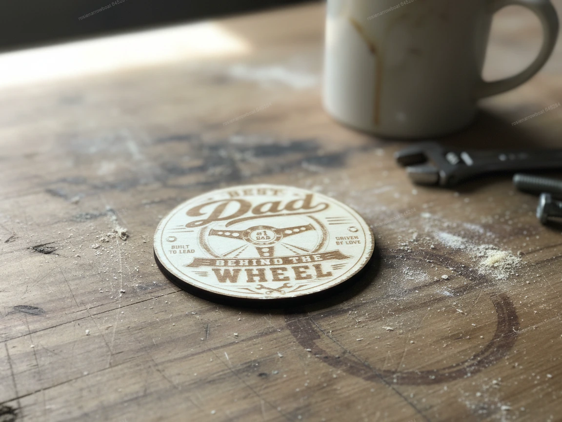 Dessous de verre en bois rond gravé d'un design de voiture « meilleur papa au volant »