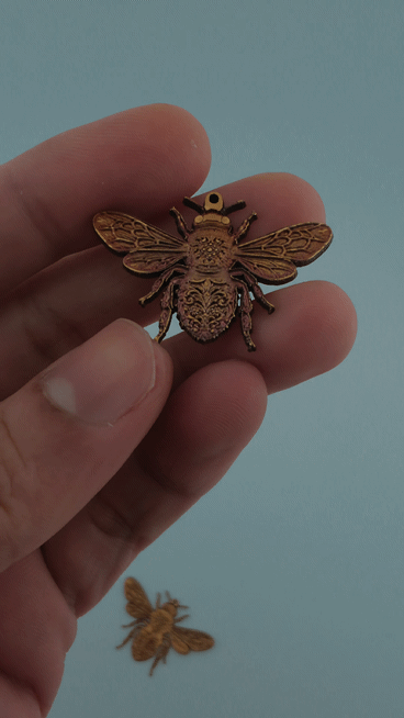 [Laser cut and engrave,Screen printing] Bumble Bee Embossed and Cut from 2mm Brass coin