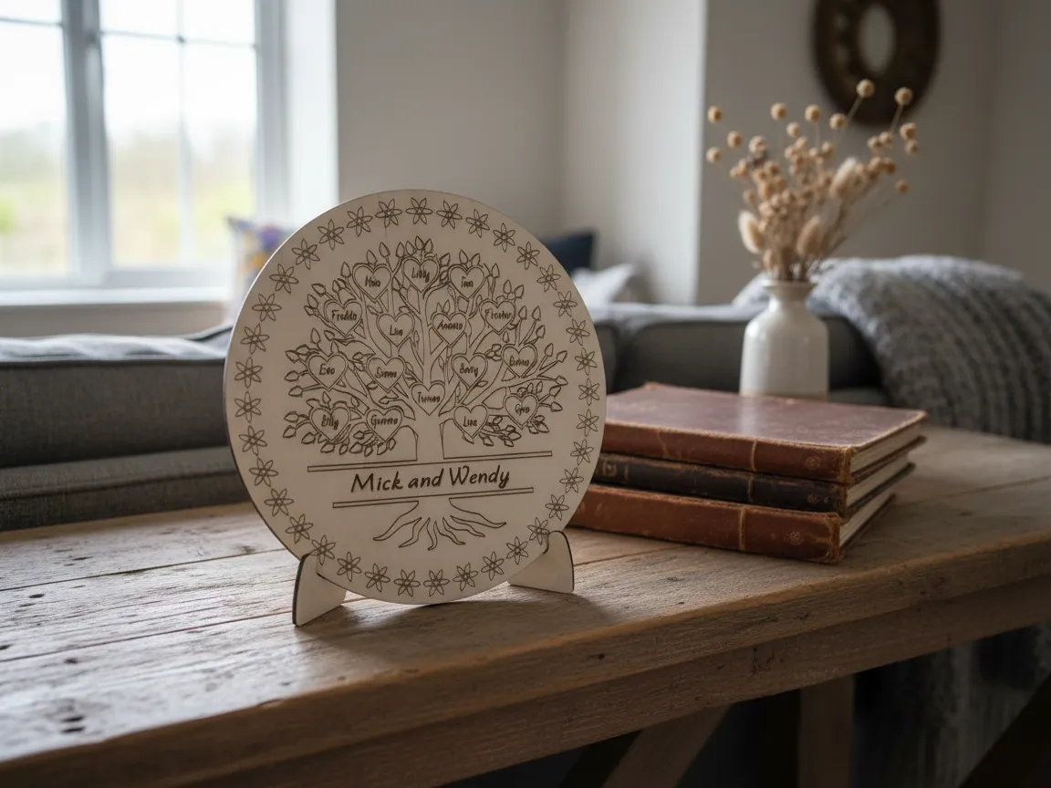 Personalized Family Tree Plaque with Heart Name Leaves gift design