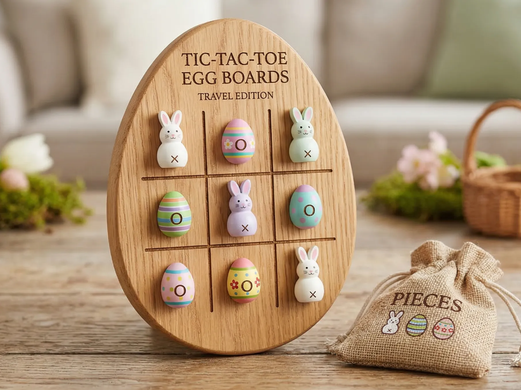 Wooden Easter tic-tac-toe game laser cut free SVG