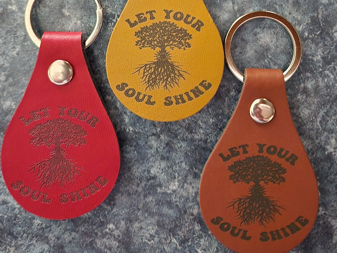 Let Your Soul Shine Tree Leather Fobs custom leather keychain idea