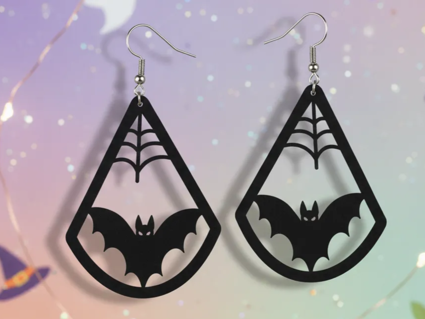 Halloween Bat and Spiderweb Earrings - Laser Cut