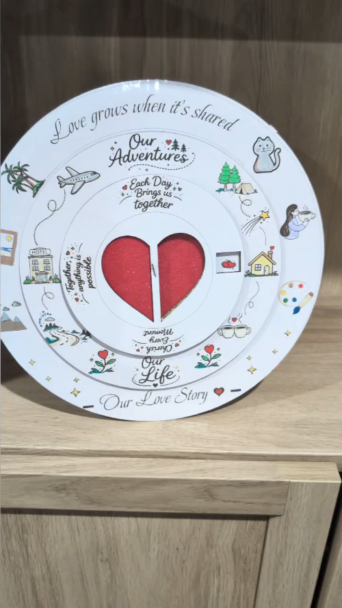 [Laser cut and engrave] Love Grows When It’s Shared — Our Love Story - Rotating Heart Design