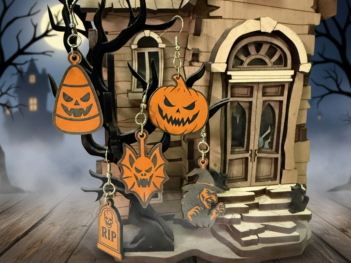 Orecchini di Halloween con zucca, pipistrello, strega e lapide RIP - vero progetto zucca Atomm