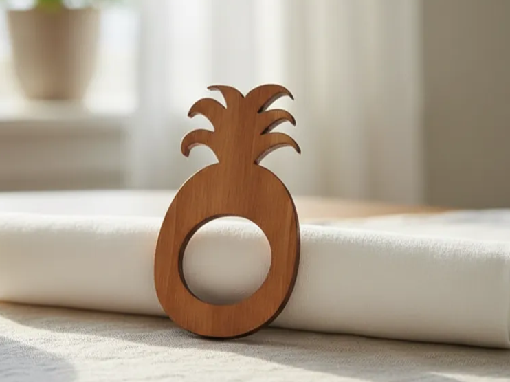 Wooden pineapple napkin ring holder symbolizing hospitality