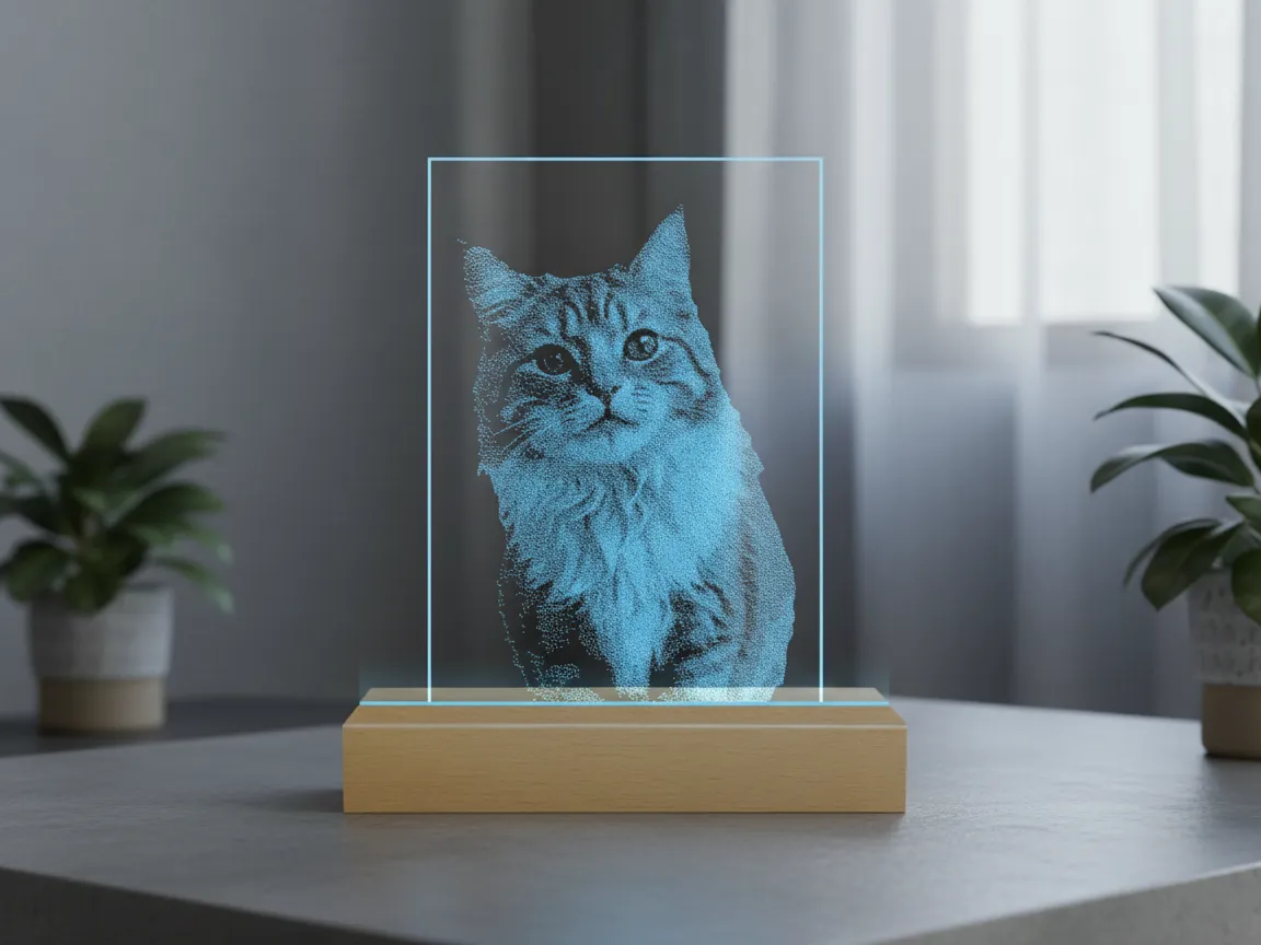 Lampe de nuit en acrylique LED avec socle en bois, idée de lampe en bois et déco lumineuse