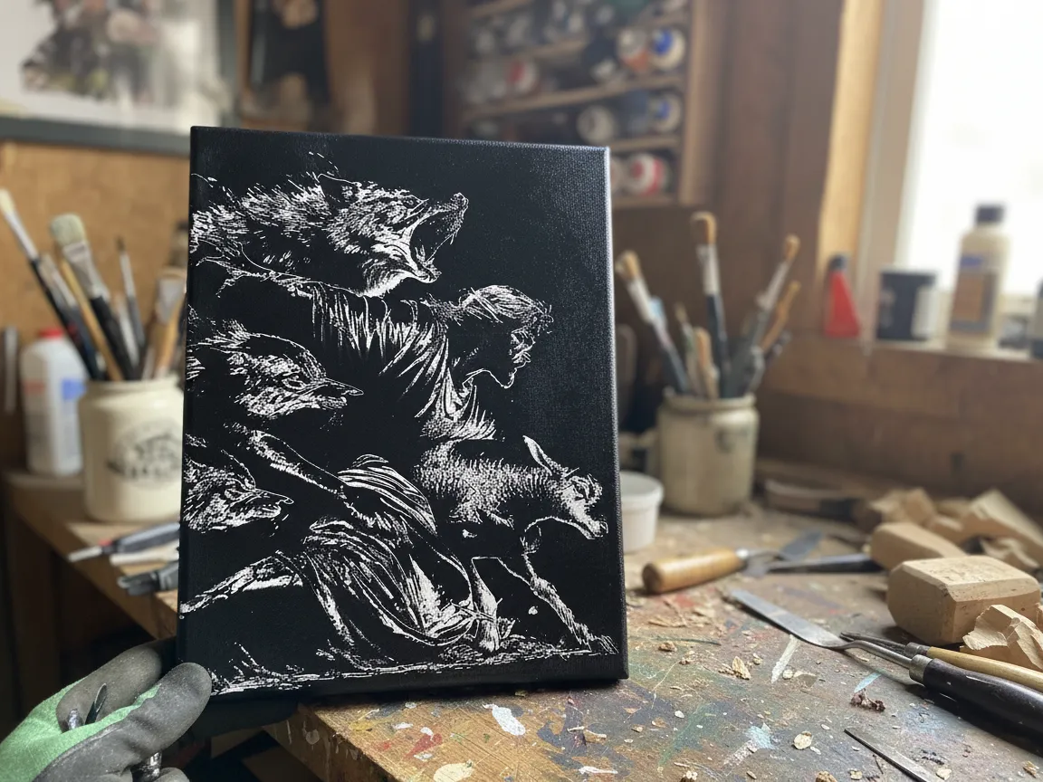 Black and white canvas art featuring a wolf pack and a lamb | Free ...