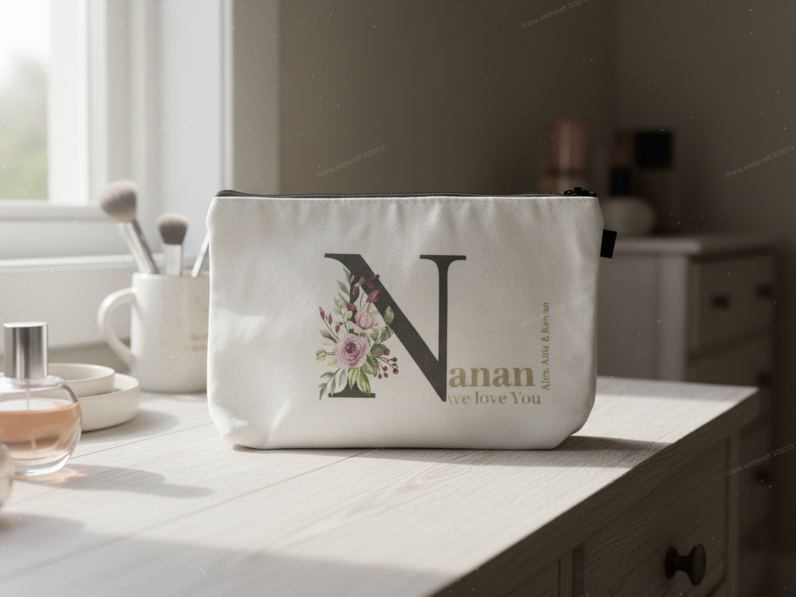 Floral Letter N Makeup Bag with Nanan Personalization