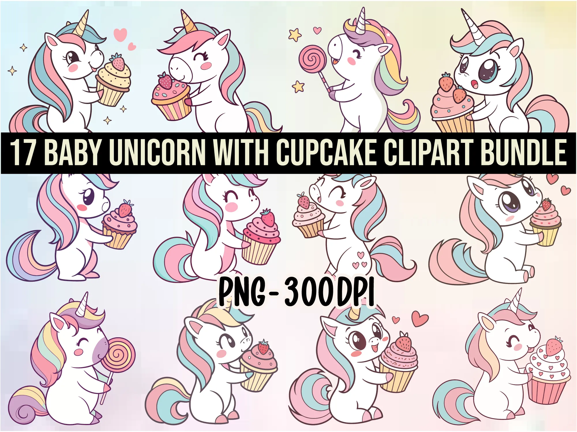 Laser cut and engrave | Baby Unicorn with Cupcake Clipart Bundle PNG ...