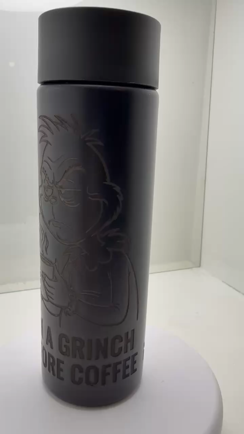 [Laser cut and engrave] Laser Engraved Black Stainless Steel Coffee Thermos Bottle