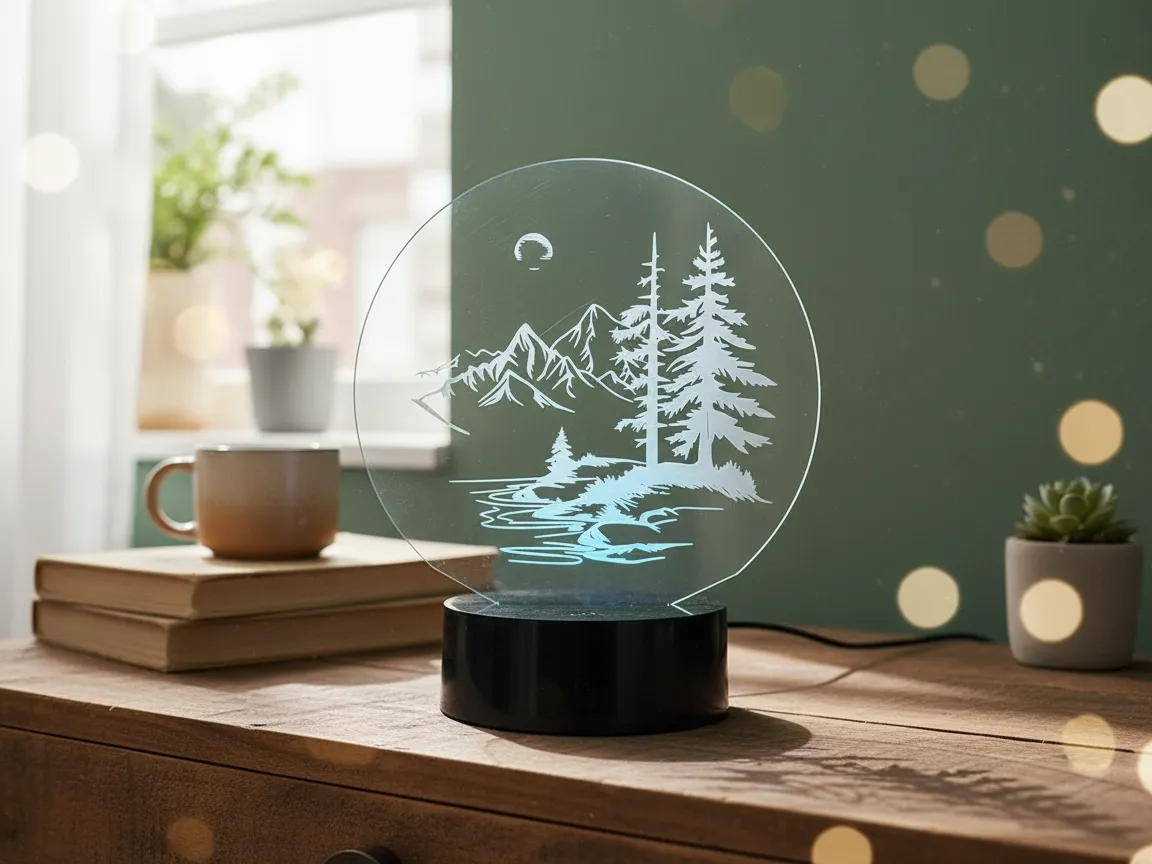 Light Source Engraving Nature View Laser Engraved Acrylic Light