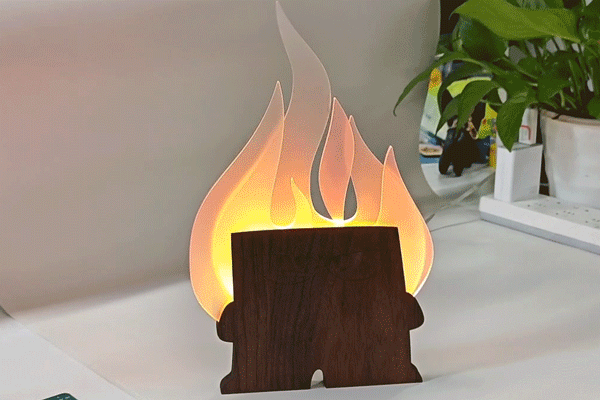 [Laser cut and engrave] Wooden figure with colorful flame light decoration