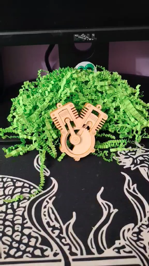 [Laser cut and engrave] Laser Cut V-Twin Engine Model Keychain Ornament
