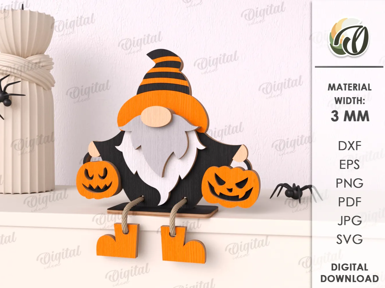 3D wooden Halloween gnome sitting shelf decoration