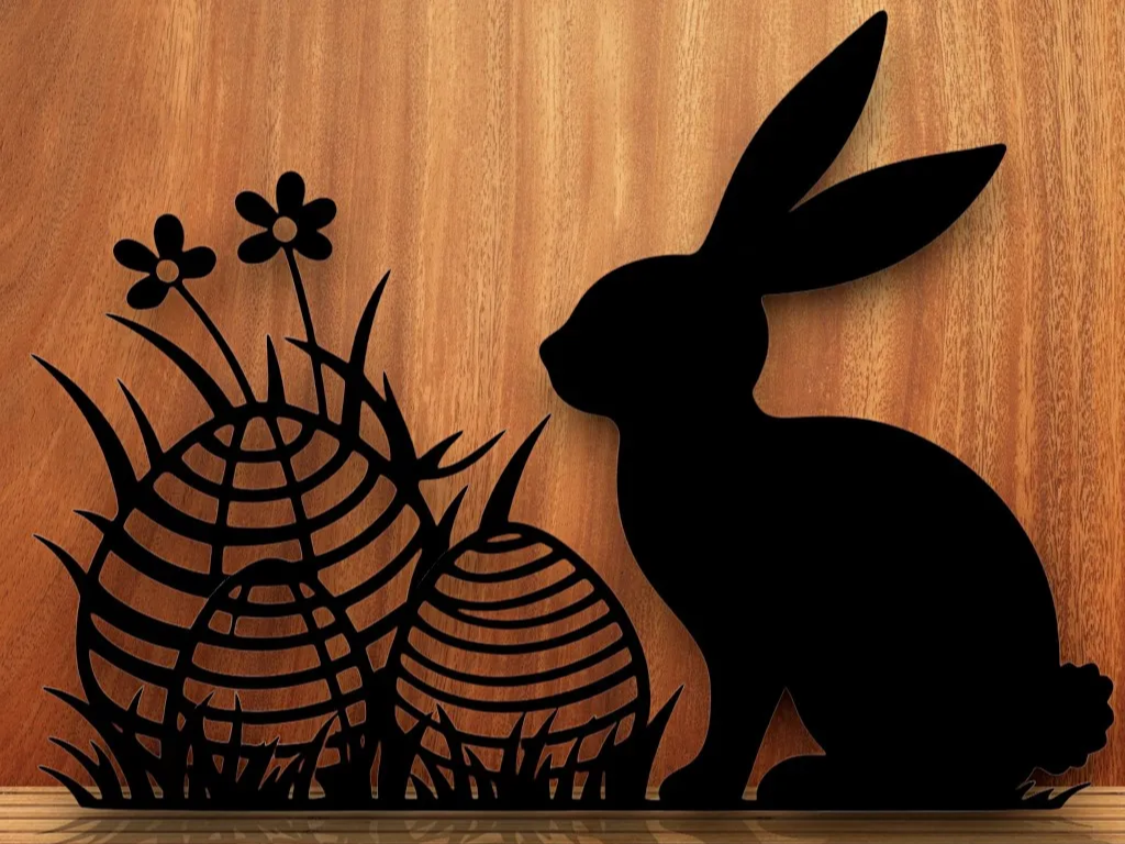 Acrylic Easter bunny with flowers silhouette decoration